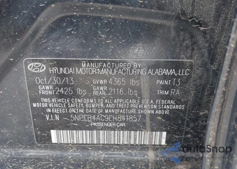2014 Hyundai Sonata Gls z USA, uszkodzony, nr VIN 5NPEB4AC9EH841857